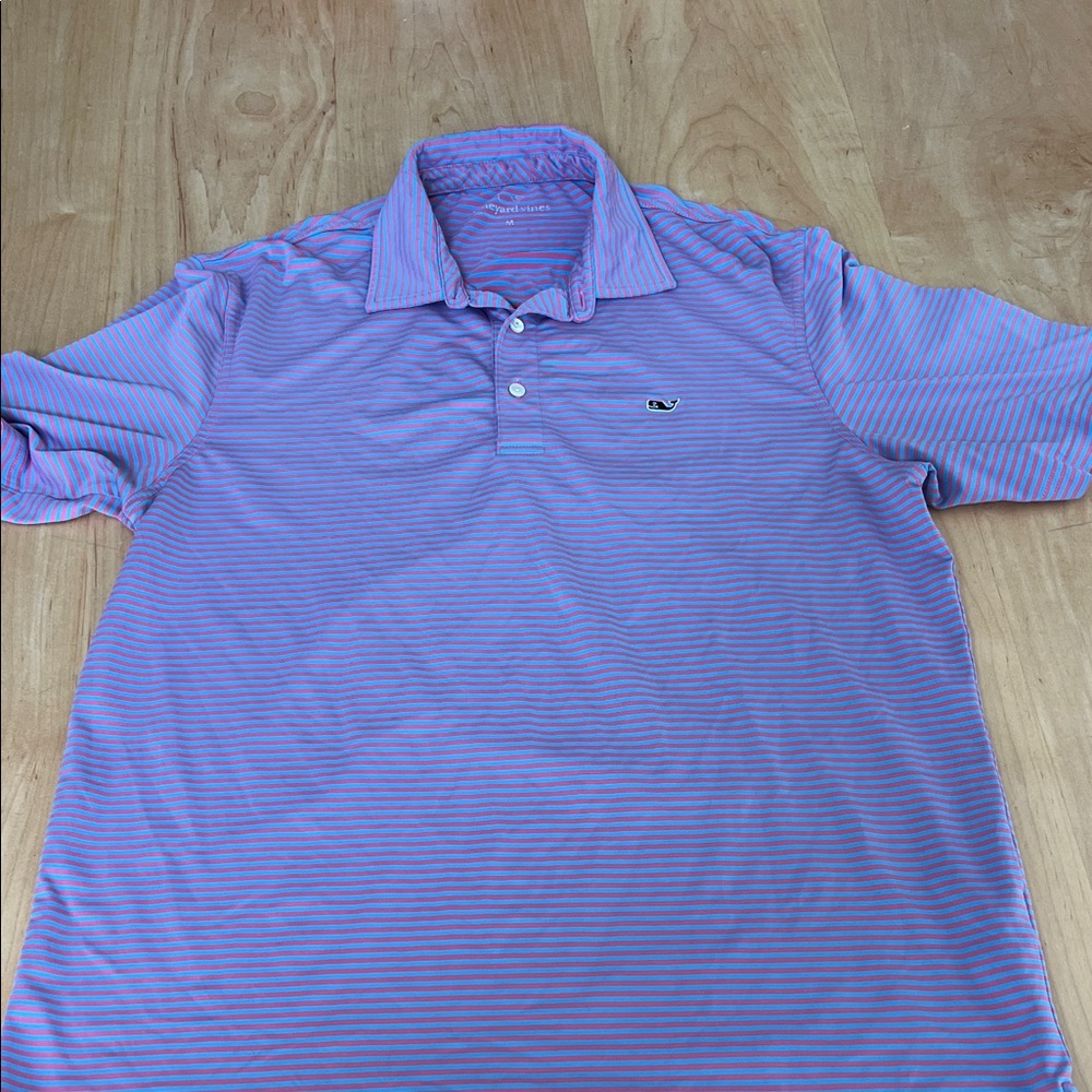 Vineyard Vines Men’s Blue and Pink Striped Polo Shirt